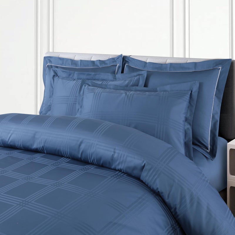Malako Amalfi Jacquard Legion Blue 100% Cotton King Size Bedsheet with 2 Pillow Covers - Image 4
