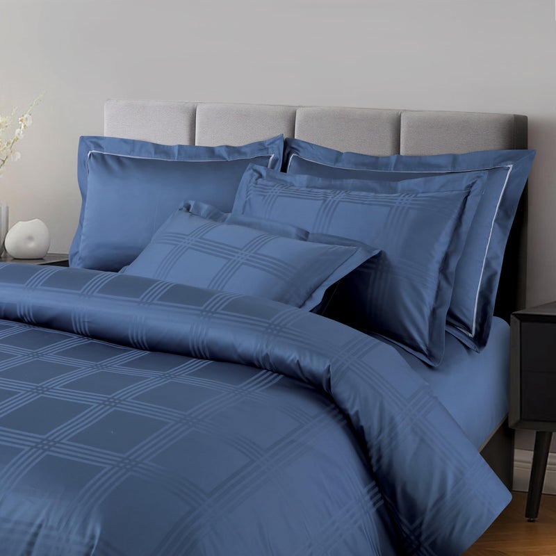 Malako Amalfi Jacquard Legion Blue 100% Cotton King Size Bedsheet with 2 Pillow Covers - Image 1