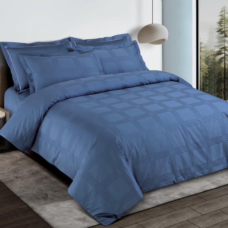 Malako Amalfi Jacquard Legion Blue 100% Cotton King Size Bedsheet with 2 Pillow Covers - Image 3