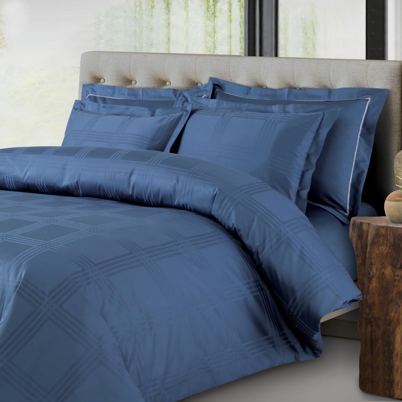 Malako Amalfi Jacquard Legion Blue 100% Cotton King Size Bedsheet with 2 Pillow Covers - Image 5