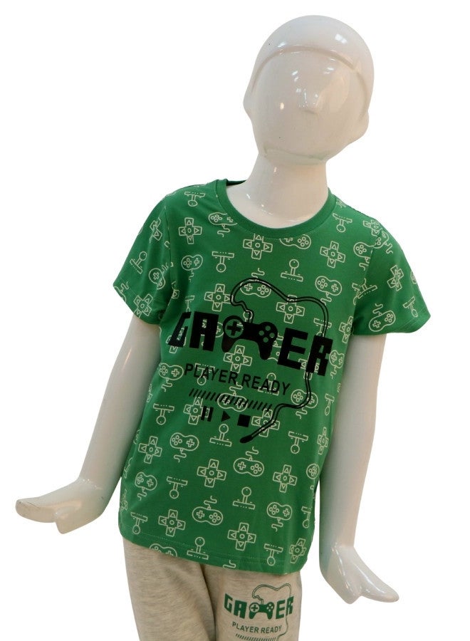 JOANNA JOANNA Boy's Gamer Print Short Sleeve Shirt & Long Pants Pajama Set, Green  - Image 2