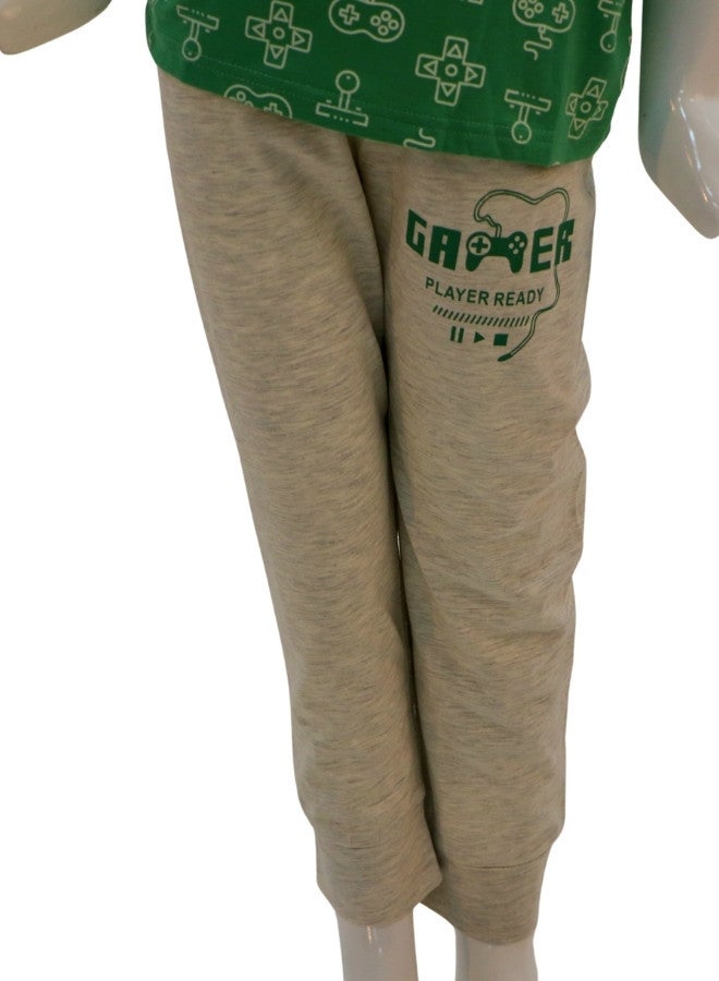 JOANNA JOANNA Boy's Gamer Print Short Sleeve Shirt & Long Pants Pajama Set, Green  - Image 3