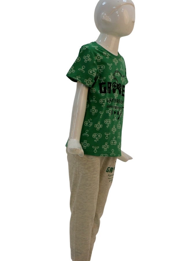 JOANNA JOANNA Boy's Gamer Print Short Sleeve Shirt & Long Pants Pajama Set, Green  - Image 4