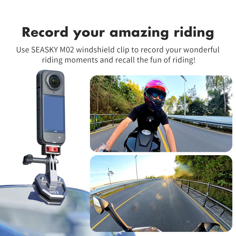 SEASKY M02 All Aluminum Metal Motorbike Motorcycle Windscreen Clamp Mount Accessories for Gopro Hero 13 12 11 10 9 8 7 for DJI Action 5 4 3 2 for insta360 X5 X4 X3 X2 Ace Pro 2 Sports Action Camera - Image 2