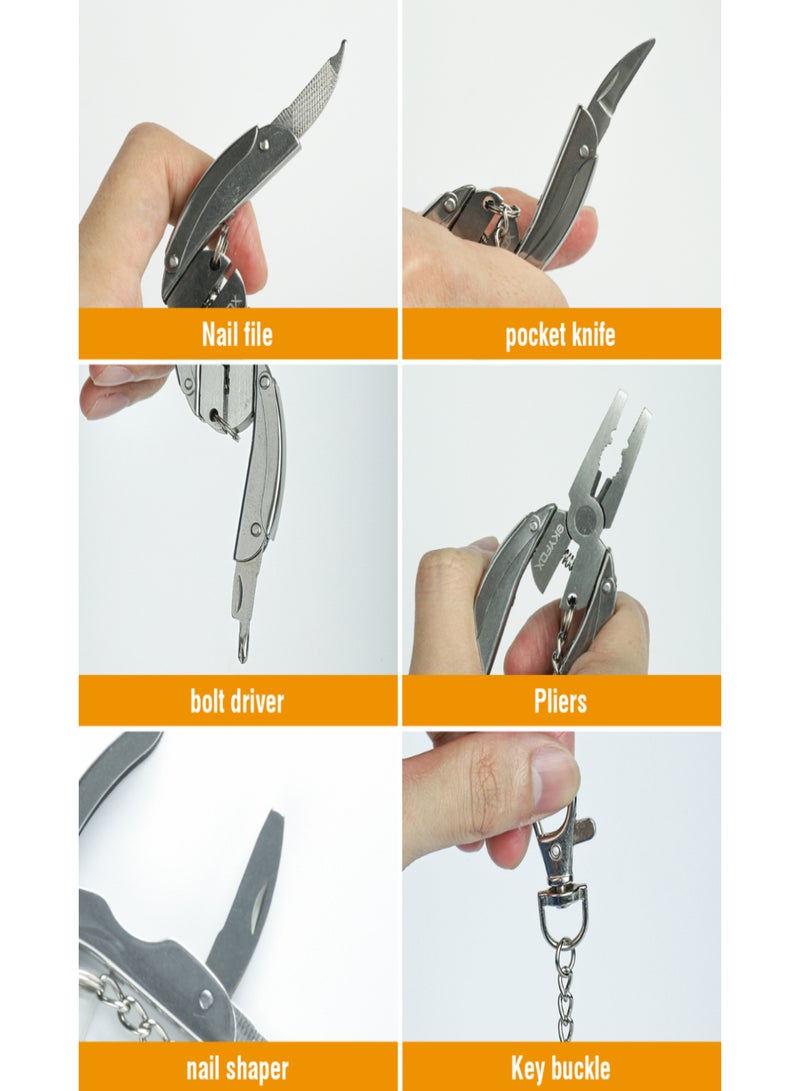SKYFOX Mini EDC Polished 6-in-1 Stainless Steel Multifunctional Pliers Multi Tools With Silicon AirTag Case - Image 3