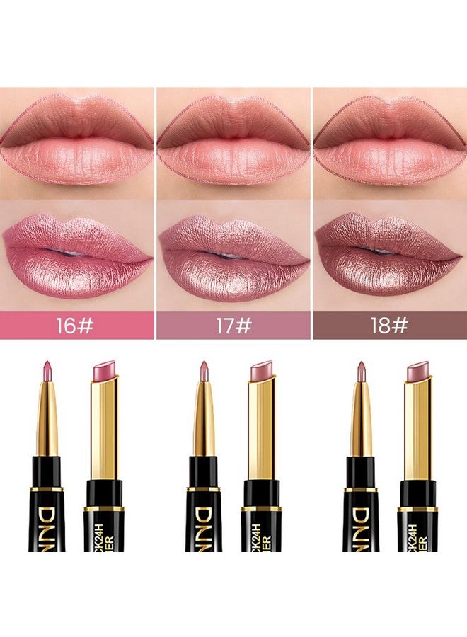 evpct 3Pcs Light Pink Nude Brown Metallic Shine Shimmer Lip Liner And Lipstick Combo Set Kit For Women, Dnm Lightweight Hydrating Formula High Impact Full Coverage Lipstick And Lip Liner Makeup Gloss - Image 2