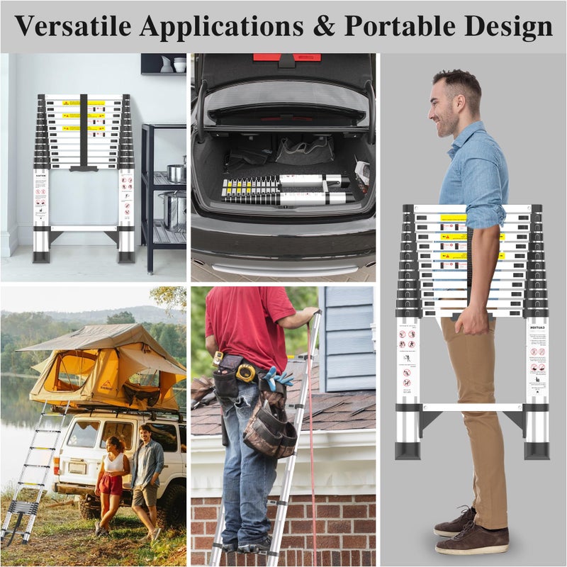 DIAMONDFORGE Telescoping Ladder Extension Telescopic Collapsible - 12.5 FT Rv Telescope Foldable Extendable Tall Compact Aluminum Ladders - for House Roof Travel Trailers Adjustable Retractable - 330lbs Capacity - Image 3