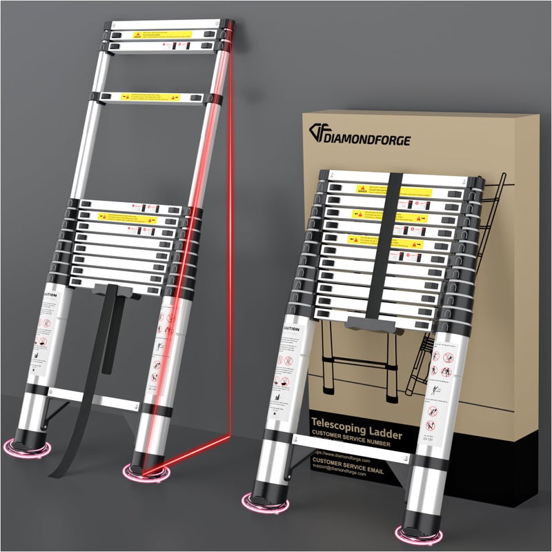 DIAMONDFORGE Telescoping Ladder Extension Telescopic Collapsible - 12.5 FT Rv Telescope Foldable Extendable Tall Compact Aluminum Ladders - for House Roof Travel Trailers Adjustable Retractable - 330lbs Capacity - Image 1