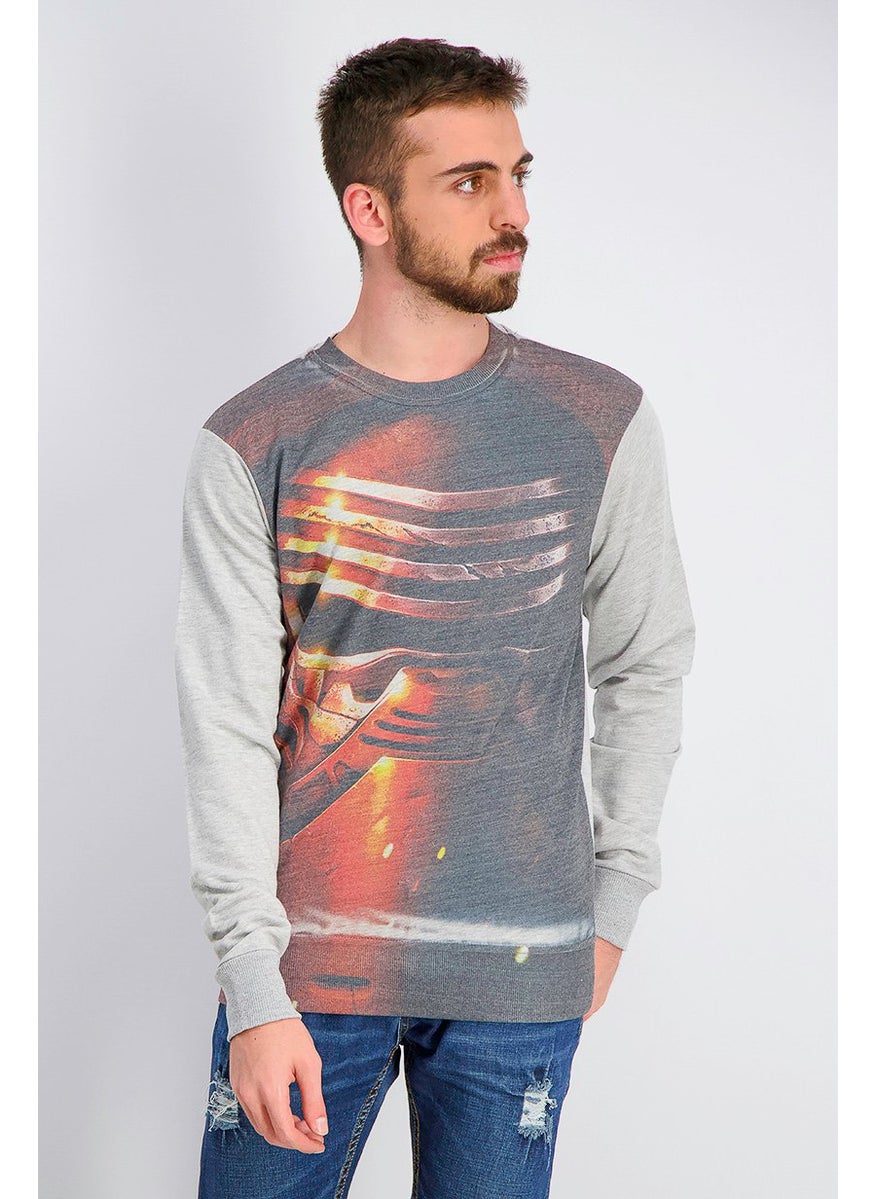 STAR WARS Men Long Sleeve Kylo Ren Graphic Sweater, Gry  - Image 1