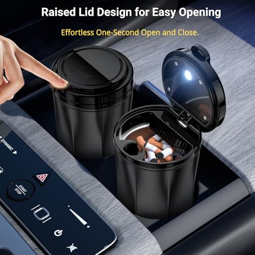 Tmengdao Smokeless Ashtray for Car - Stainless Steel Inner Liner, Portable Cup Holder Ashtray with Lid, Odor-Proof & LED Light, Multifunctional Desktop Bin for Cigarettes, Snack Waste, Office, Home - Image 2