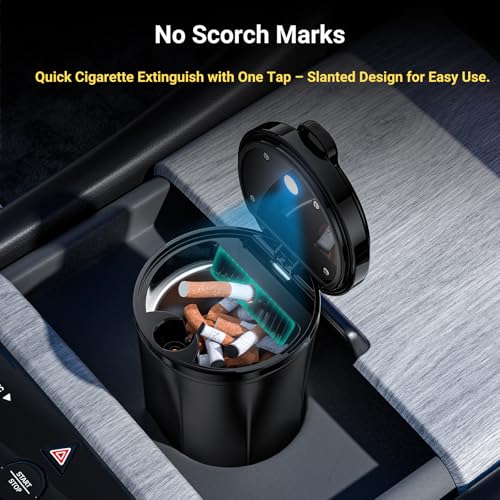 Tmengdao Smokeless Ashtray for Car - Stainless Steel Inner Liner, Portable Cup Holder Ashtray with Lid, Odor-Proof & LED Light, Multifunctional Desktop Bin for Cigarettes, Snack Waste, Office, Home - Image 4
