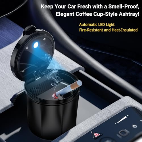 Tmengdao Smokeless Ashtray for Car - Stainless Steel Inner Liner, Portable Cup Holder Ashtray with Lid, Odor-Proof & LED Light, Multifunctional Desktop Bin for Cigarettes, Snack Waste, Office, Home - Image 5