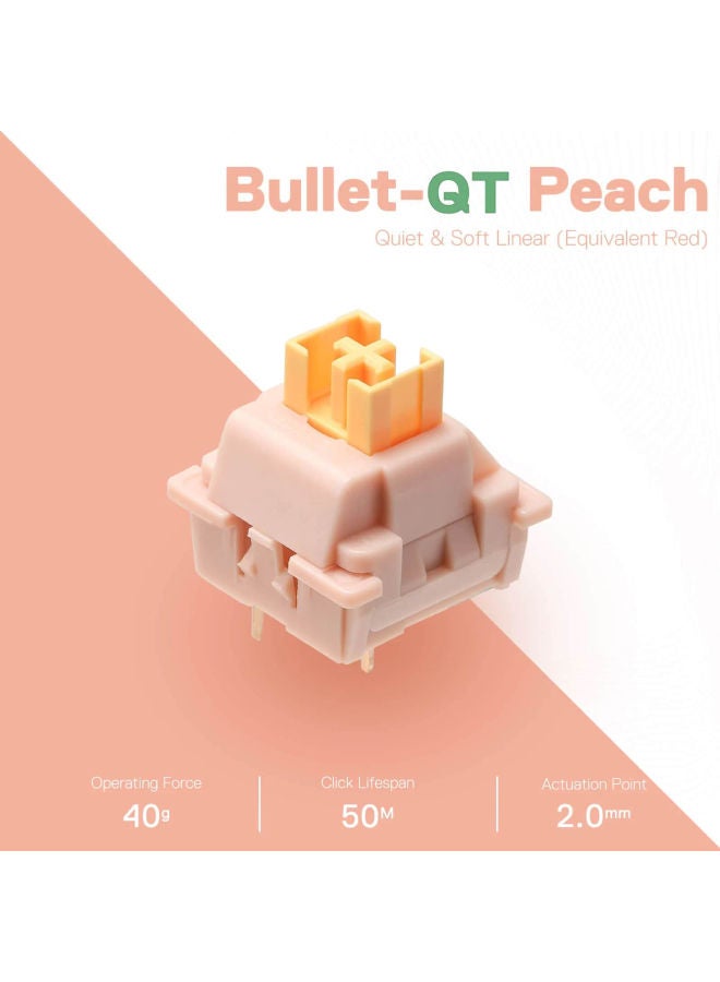 ريدراجون Redragon A113 Bullet-QT مفتاح ميكانيكي ناعم عن طريق اللمس، 3 دبابيس مثبتة على لوحة Cherry MX مكافئة هادئة، لوحة مفاتيح DIY قابلة للتبديل السريع، 50 مليون نقرة (24 قطعة مفاتيح، غطاء مفاتيح + ساحبة تبديل) - Image 1