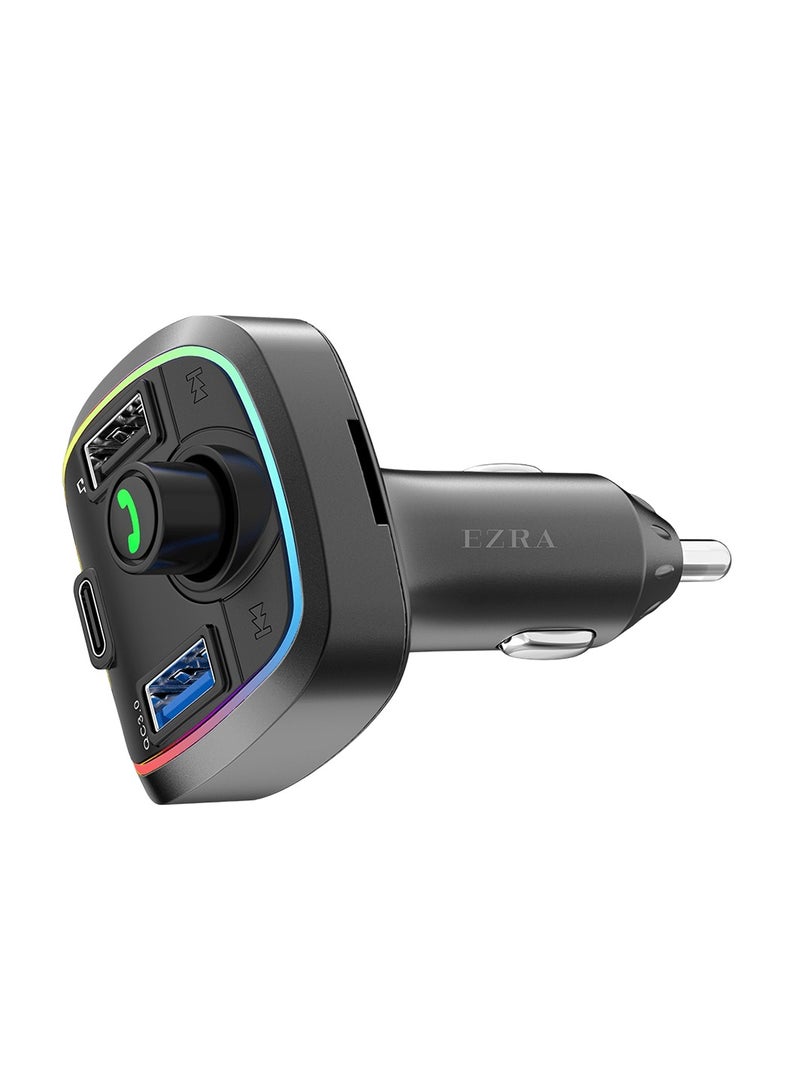 EZRA محول سيارة مزود بجهاز إرسال FM بتقنية البلوتوث مع منفذي USB من النوع C وPD وQC3.0 وشحن سريع ومكالمات بدون استخدام اليدين وشاشة LED BCR14 - Image 2