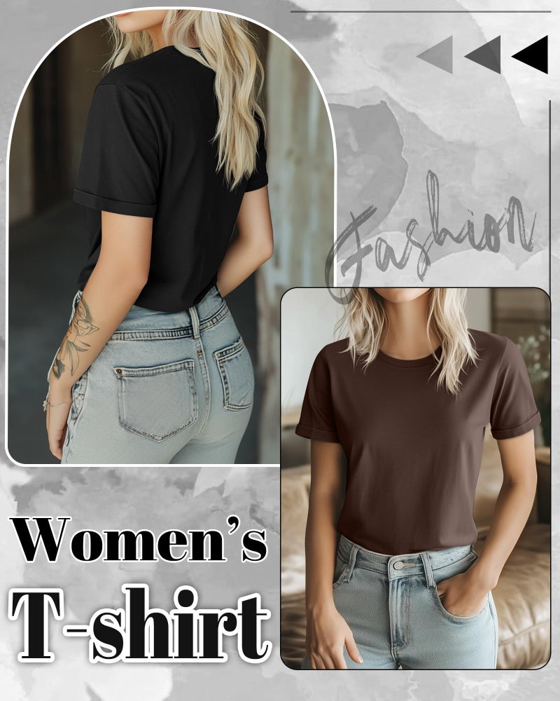 Huukeay 3 Pack Women's Cotton T Shirts Casual Short Sleeve Tunic Tops Crewneck Summer Plain Basic Loose Fit Tee(Black, White, Brown,Large) - Image 2