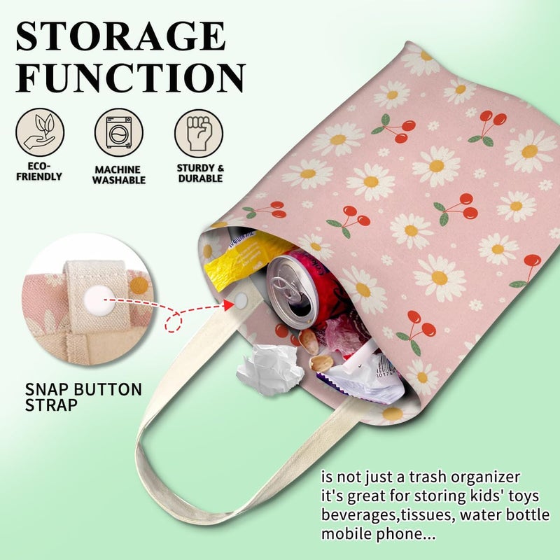 ABUIFDK Car Trash Can, Cute Car Trash Bag, Hanging Car Organizer and Storage Bag, Trash Bin for Car Accessories, Vehicle, Travelling, Camping Cute Pink Daisy Cherry - Image 3