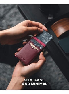 VULKIT Credit Card Holder Minimalist Slim Pop Up Wallet With Leather Slots Rfid Blocking For Men And Women Holds 7 Cards And Notes Wine  - Image 2