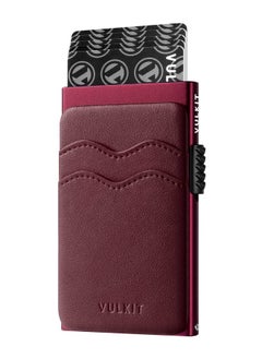 VULKIT Credit Card Holder Minimalist Slim Pop Up Wallet With Leather Slots Rfid Blocking For Men And Women Holds 7 Cards And Notes Wine  - Image 1