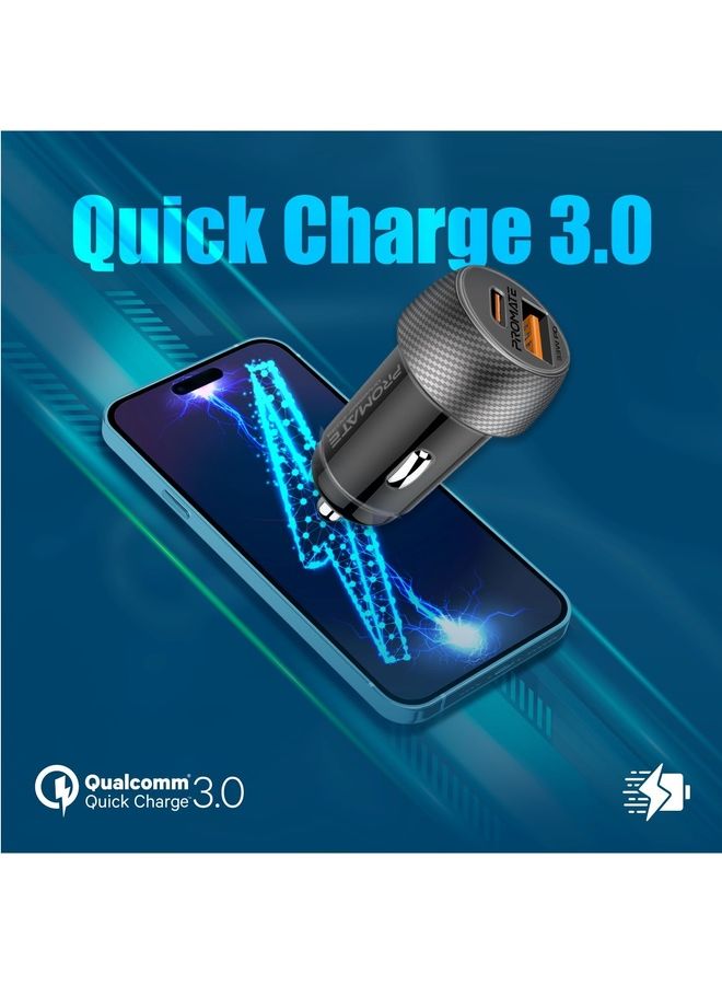 بروميت شاحن سيارة USB-C، محول سيارة مزدوج المنفذ صغير الحجم للغاية مع منفذ توصيل طاقة USB من النوع C فائق السرعة بقدرة 33 وات ومنفذ USB Qualcomm QC 3.0 عالي السرعة بقدرة 18 وات - Image 3