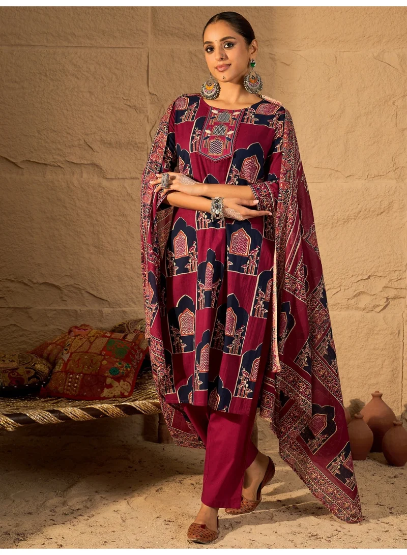أميا Pink-printed-pure-cotton-straight-kurta-sets-with-dupatta