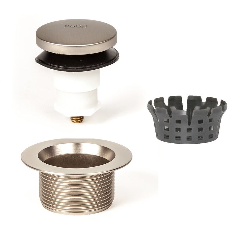 PF WaterWorks Toe Touch Foot Actuated Bath Tub Drain Assembly with Gasket Coarse Thread 115 Threads Per Inch Free Hair CatcherStrainerBrushed Nickel PF0920BNTTC