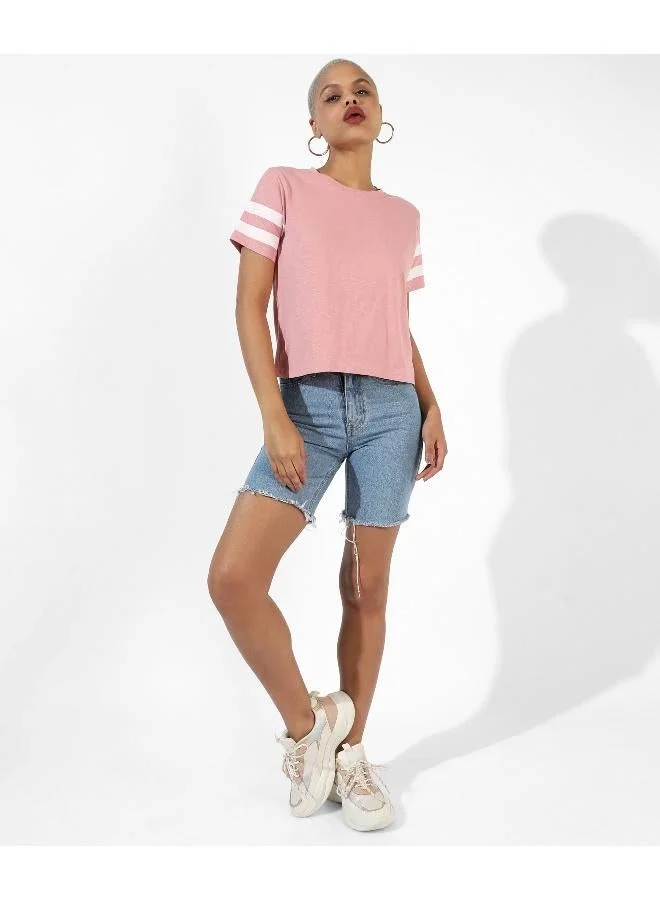 Pinacolada  Women's Solid Light Pink Boxy Top for Women | Best Price UAE