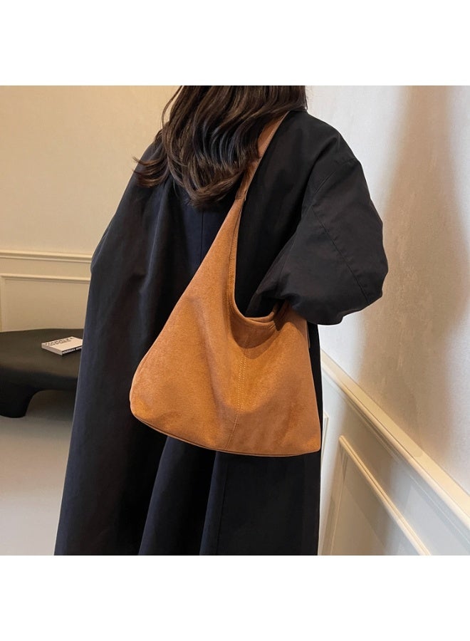 Women's Large Suede-Effect Hobo Tote Bag with Adjustable Strap, Causal Shoulder Bag, Brown - Image 2