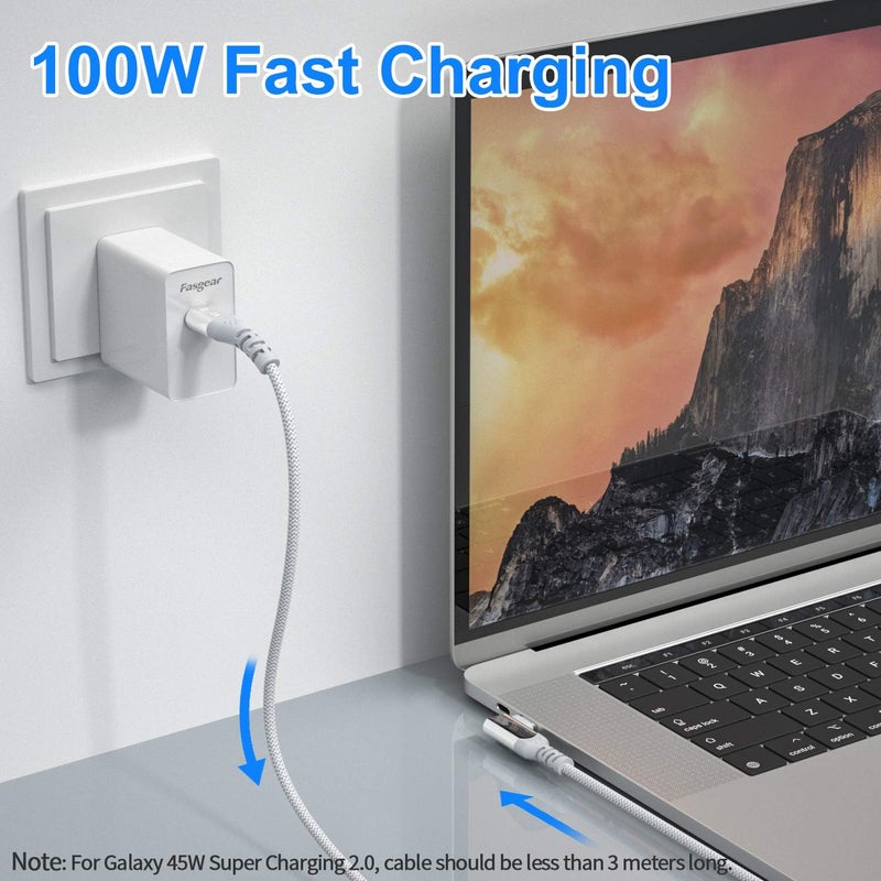 Fasgear USB C to USB C Cable Right Angle 90 Degree 6ft 100W Fast Charge 5A PD Type C Cable Compatible with MacBook Pro Air iPad Pro 2020 Galaxy S20 S10 Huawei P40 Lenovo ThinkPad Dell XPS HP (Grey) - Image 2