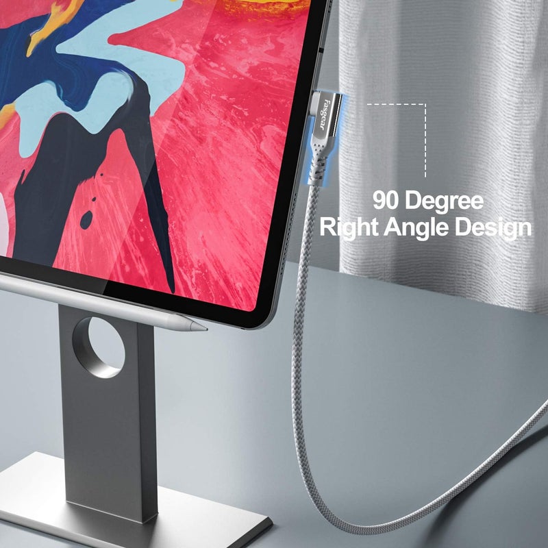 Fasgear USB C to USB C Cable Right Angle 90 Degree 6ft 100W Fast Charge 5A PD Type C Cable Compatible with MacBook Pro Air iPad Pro 2020 Galaxy S20 S10 Huawei P40 Lenovo ThinkPad Dell XPS HP (Grey) - Image 3