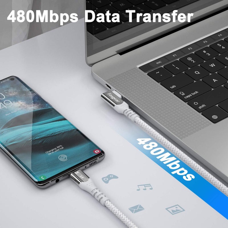 Fasgear USB C to USB C Cable Right Angle 90 Degree 6ft 100W Fast Charge 5A PD Type C Cable Compatible with MacBook Pro Air iPad Pro 2020 Galaxy S20 S10 Huawei P40 Lenovo ThinkPad Dell XPS HP (Grey) - Image 4