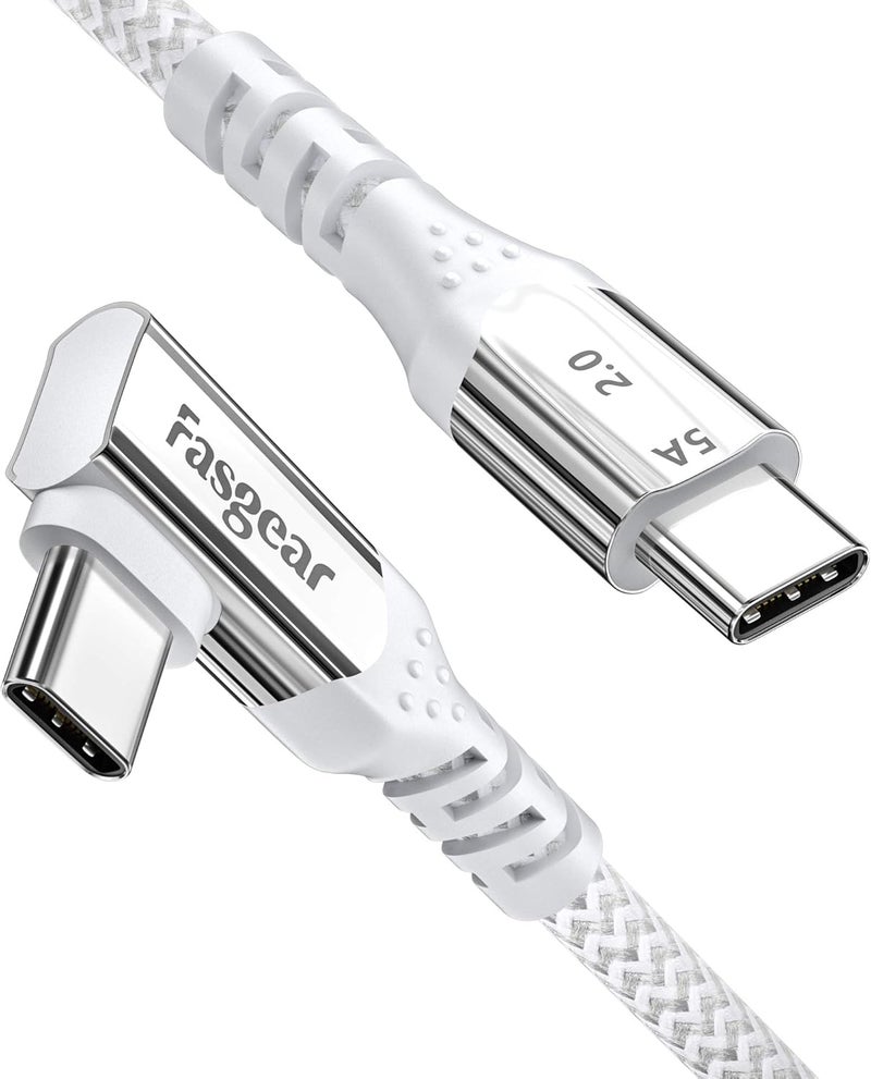 Fasgear USB C to USB C Cable Right Angle 90 Degree 6ft 100W Fast Charge 5A PD Type C Cable Compatible with MacBook Pro Air iPad Pro 2020 Galaxy S20 S10 Huawei P40 Lenovo ThinkPad Dell XPS HP (Grey) - Image 1