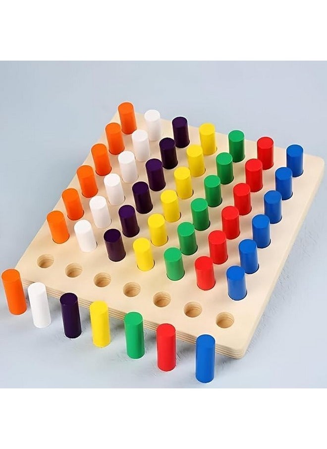سيفين مون لعبة Seven Moon Stacking and Sorting: ألعاب خشبية تعليمية للتعرف على الألوان، مكعبات فرز الأشكال متعددة الألوان للأطفال من سن 3 سنوات فما فوق (كبيرة)  - Image 2