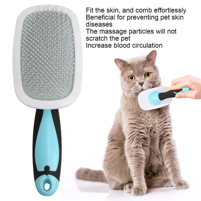 White Head Blue Handle Small Pet Rotating Needle Comb Stainless Steel Brush 360 Rotation Easy Hair Removal - Image 5