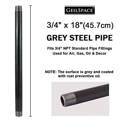 GeilSpace 3/4" × 18" Heavy Duty Pre-Cut Grey Metal Pipe, Industrial Steel Fits Standard 3/4 Inch Threaded Pipes and Fittings - Vintage DIY Industrial Shelving (3/4" × 18", Grey) - Image 2