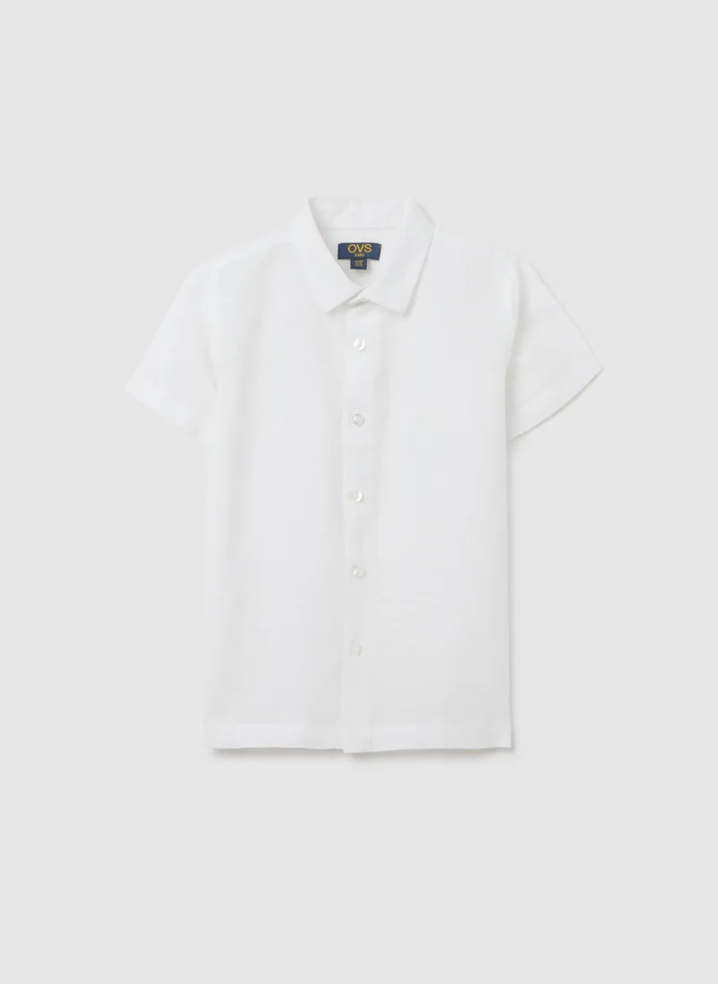 او في اس قميص أوفس أبيض قطن كتان للأطفال بأزرار