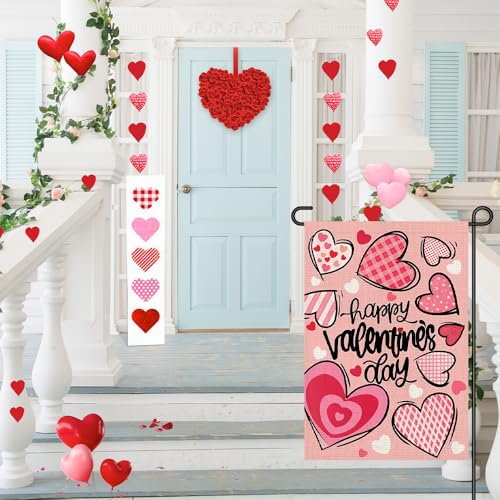 Decorhua Happy Valentines Day Garden Flags 12x18 Double Sided Burlap, Love Heart Anniversary Welcome Sign Small Flag Yard Outdoor Decorations DF652 - Image 2