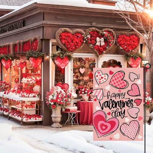 Decorhua Happy Valentines Day Garden Flags 12x18 Double Sided Burlap, Love Heart Anniversary Welcome Sign Small Flag Yard Outdoor Decorations DF652 - Image 4