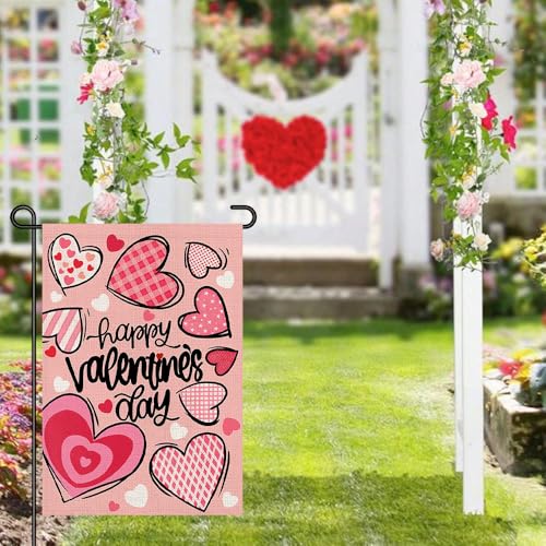 Decorhua Happy Valentines Day Garden Flags 12x18 Double Sided Burlap, Love Heart Anniversary Welcome Sign Small Flag Yard Outdoor Decorations DF652 - Image 3