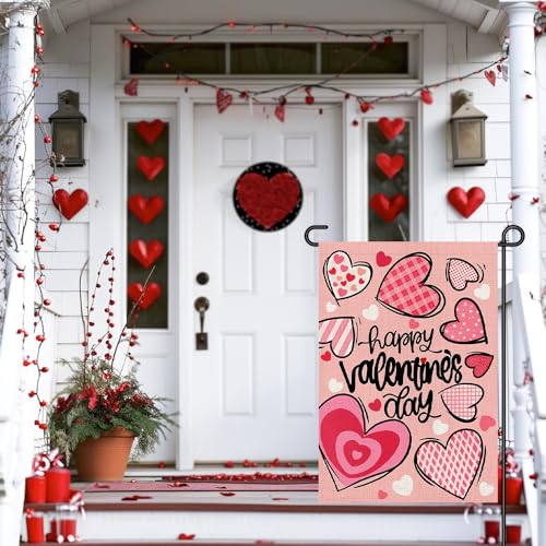 Decorhua Happy Valentines Day Garden Flags 12x18 Double Sided Burlap, Love Heart Anniversary Welcome Sign Small Flag Yard Outdoor Decorations DF652 - Image 5