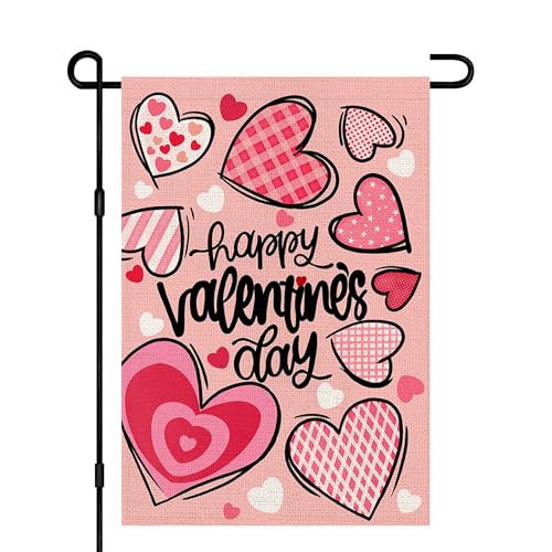 Decorhua Happy Valentines Day Garden Flags 12x18 Double Sided Burlap, Love Heart Anniversary Welcome Sign Small Flag Yard Outdoor Decorations DF652 - Image 1