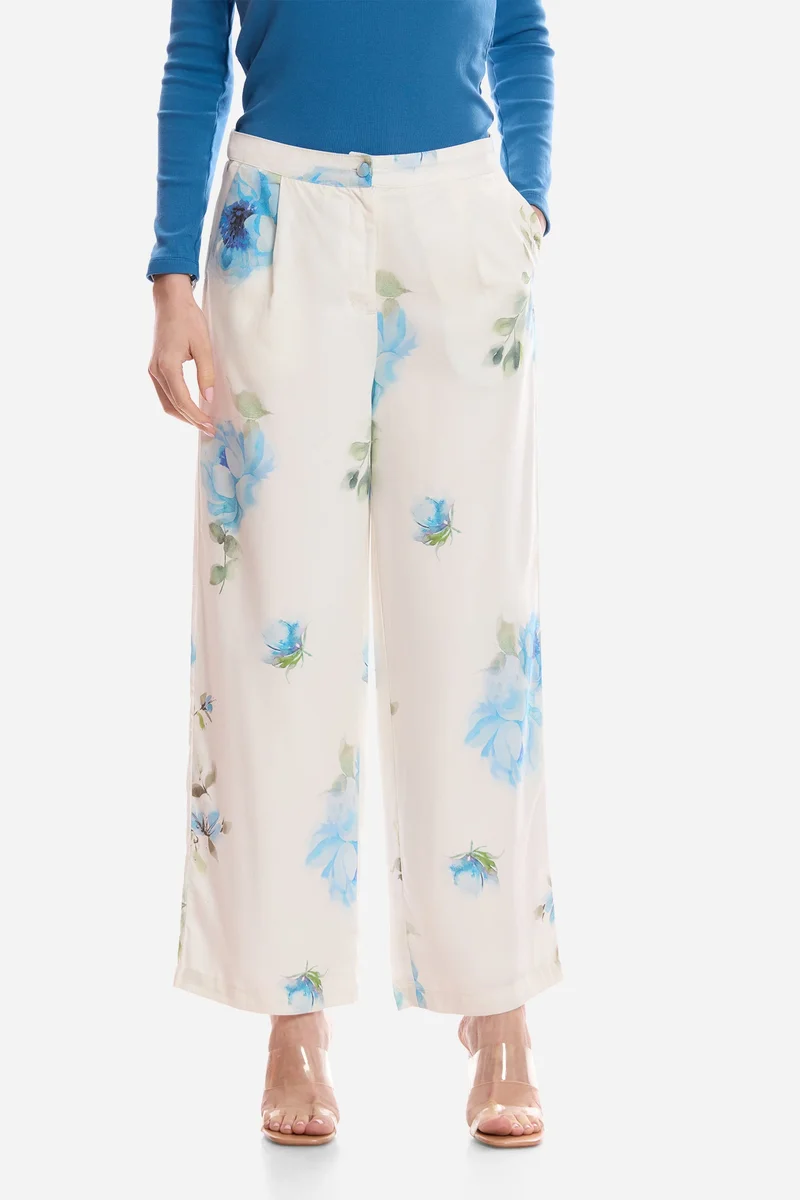 Virgio Floral Tencel Floral Wide-Leg Pants for Women