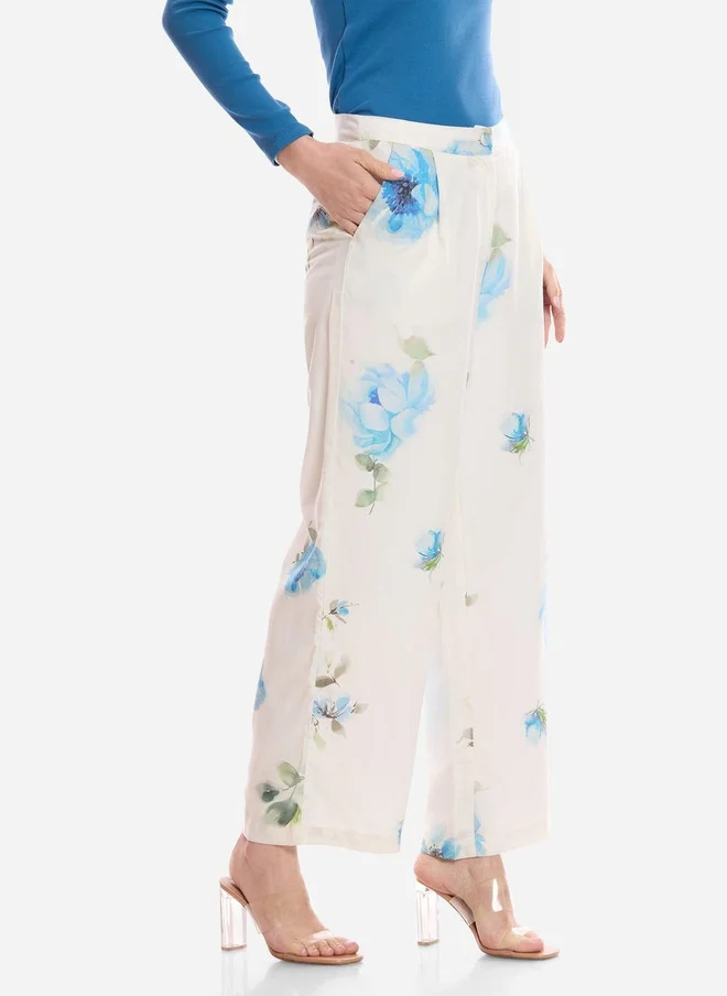Virgio  Virgio Women Floral Print Tencel Wide Leg Regular Trouser for Women | Best Price UAE