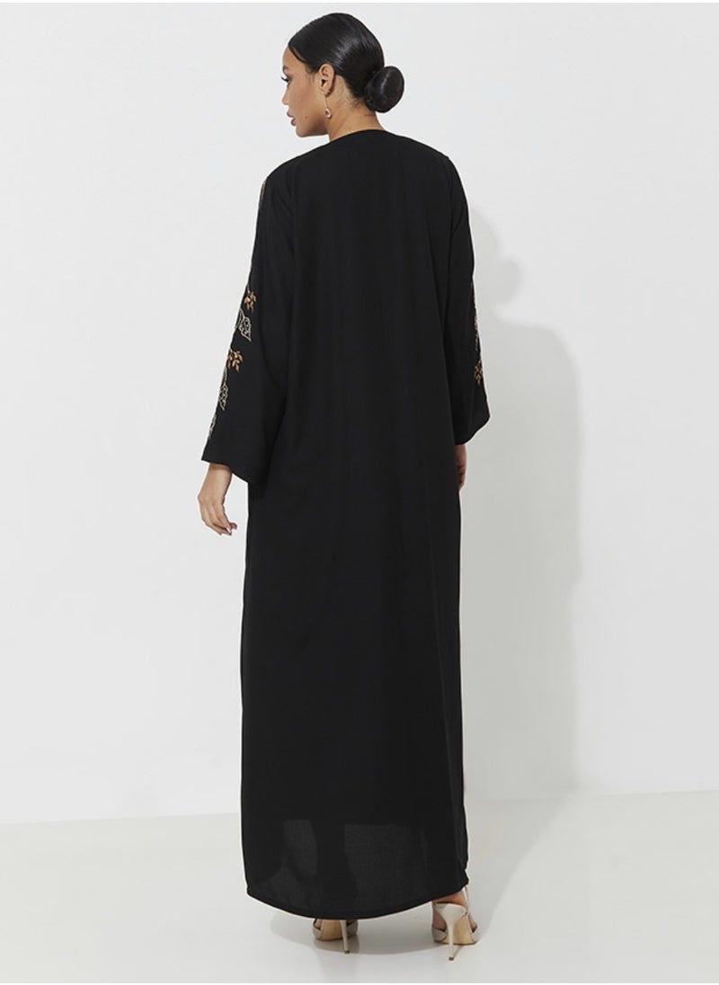 Rosette Abaya Abaya with Brown design with wide sleeves  - Image 4