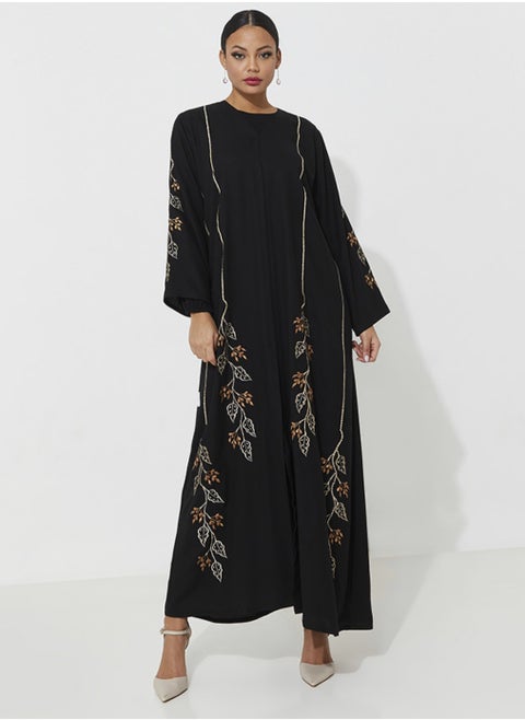 Abaya with Brown design with wide sleeves