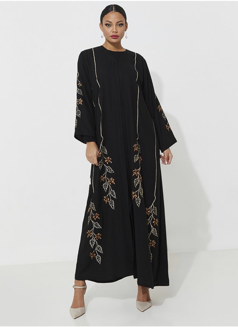 Rosette Abaya Abaya with Brown design with wide sleeves  - Image 1