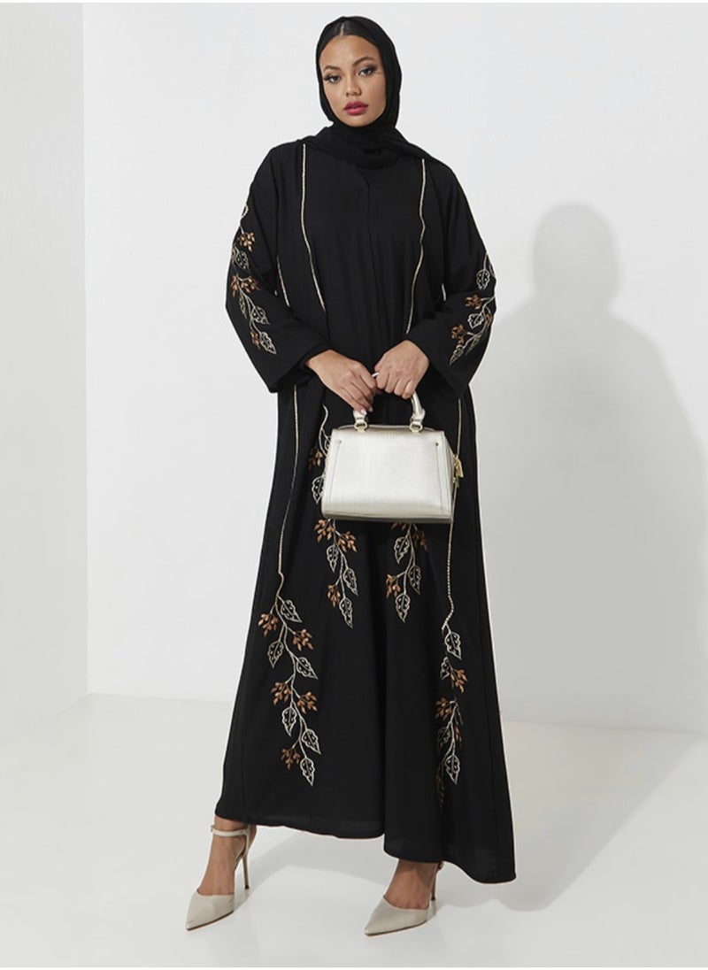 Rosette Abaya Abaya with Brown design with wide sleeves  - Image 2