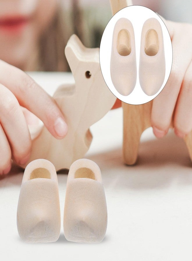 DIYEAH Mini Wooden Shoes 1 Pair Unfinished Doll House Decor Klompen DIY Craft Accessory 1.57In Miniature Dutch Style Wooden Clogs for Home Decoration - Image 3