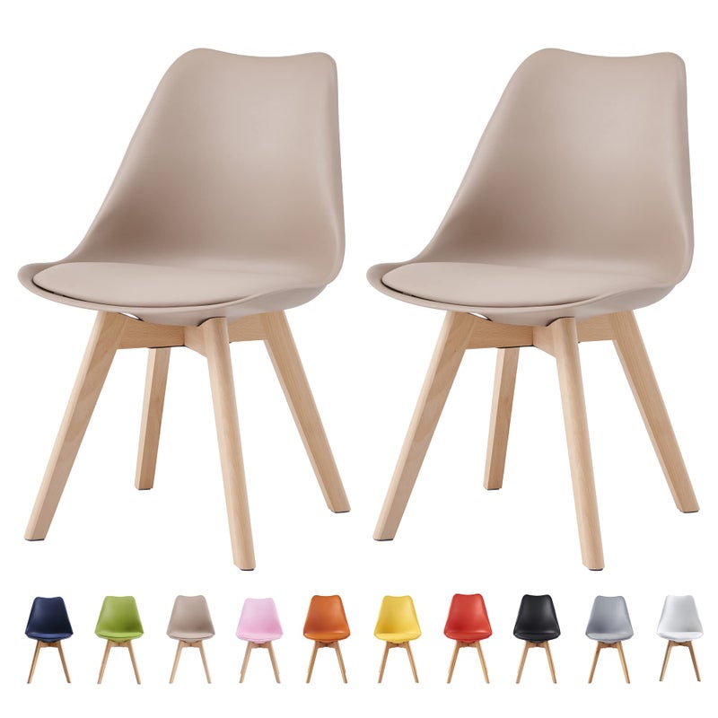 mcc direct Set of 2 Dining Chairs Wooden Legs Soft Cushion Pad Stylish DELUXE Retro Lounge Dining Office EVA Brown