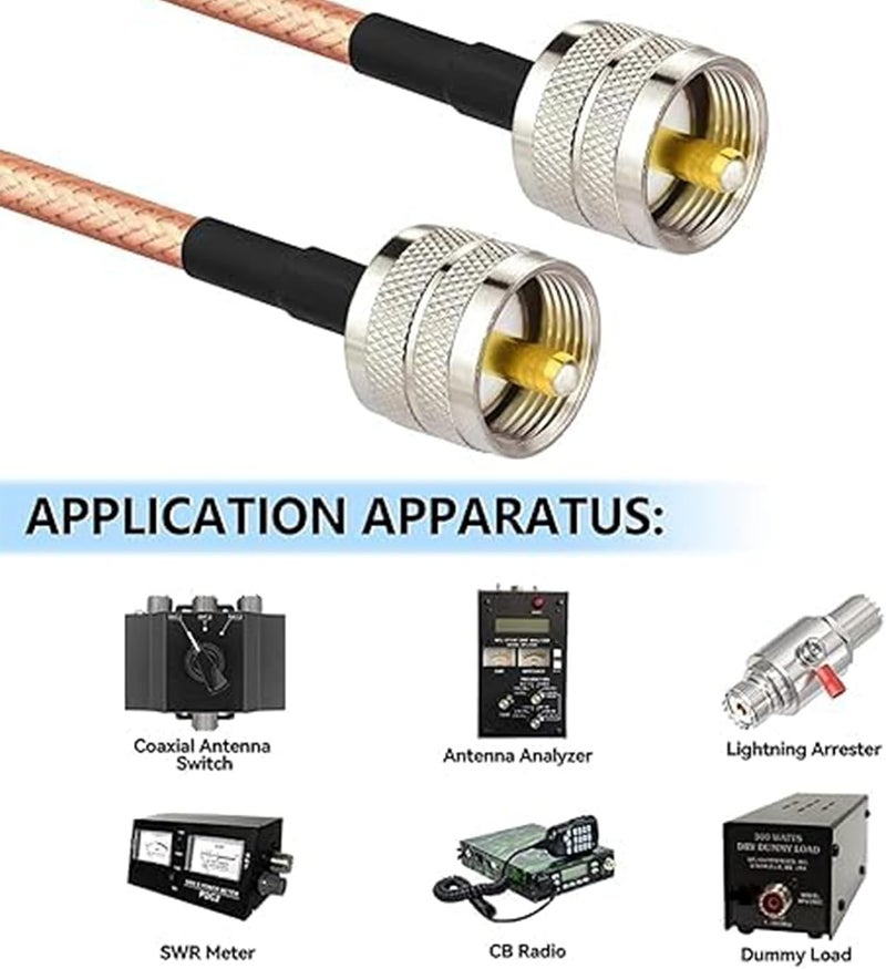 Superbat High Power CB Coax Cable 10ft UHF Male PL-259 to UHF Male PL-259 Jumper RG142 for Outdoor HAM Radios CB Radio Antenna Analyzer Dummy Load SWR Meter - Image 2