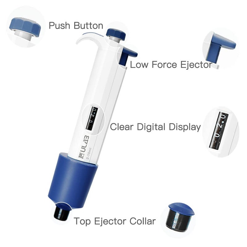 ULAB Single Channel Pipettor, Adjustable Volume Micro Pipettes, Vol.Range.2-10ml, ULH1023 - Image 4